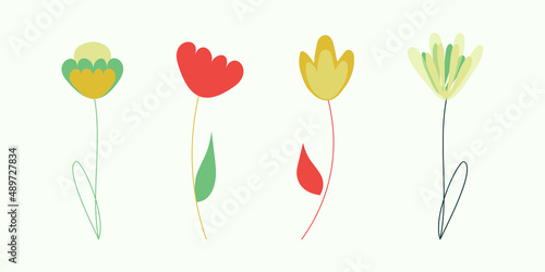 Simple and stylish flowers vector illustration. Floral inspired blue, pink and yellow colores illustration. Botanical elegant set. Pastel shades. Gift card for your design.