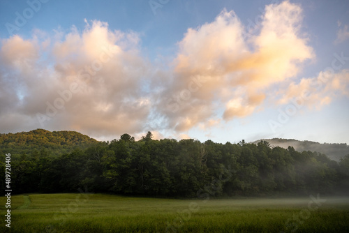 Foggy Morning Clouds Waft Across and Through Cataloochee Valley
