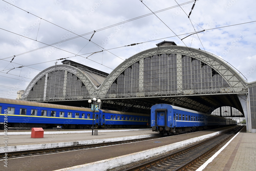 Naklejka premium Ukraine, Lviv, November 30, 2021, main station, rail transport, before the armed conflict of Russia,