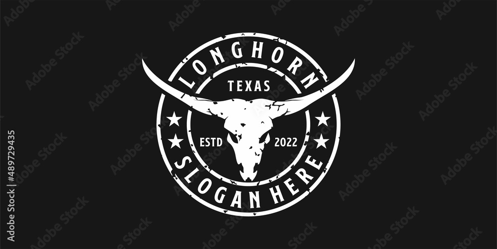 Fototapeta premium Long horn logo template vector illustration. Country Western Bull Cattle Vintage Label Logo Design