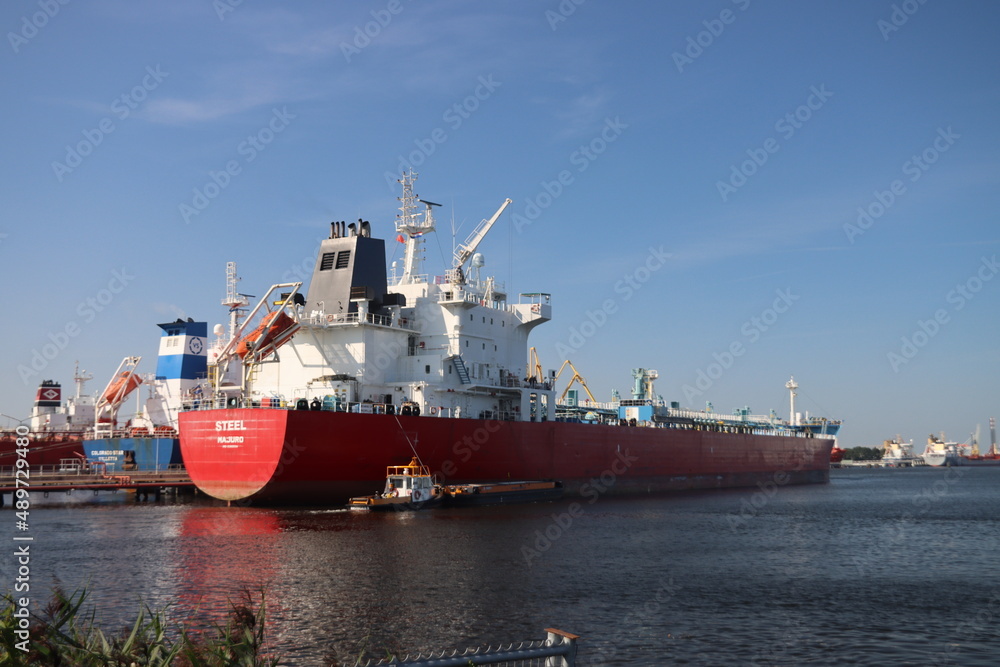 Oil tanker Majuro at the Westpoort harbor in the Port of Amsterdam
