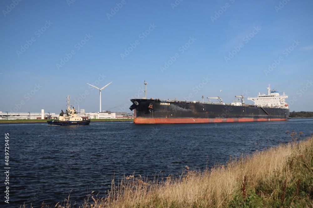 Cargo ship Iosonas at the Amsterdam port in the Noordzeekanaal heading to North sea