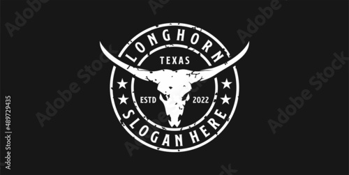Long horn logo template vector illustration. Country Western Bull Cattle Vintage Label Logo Design