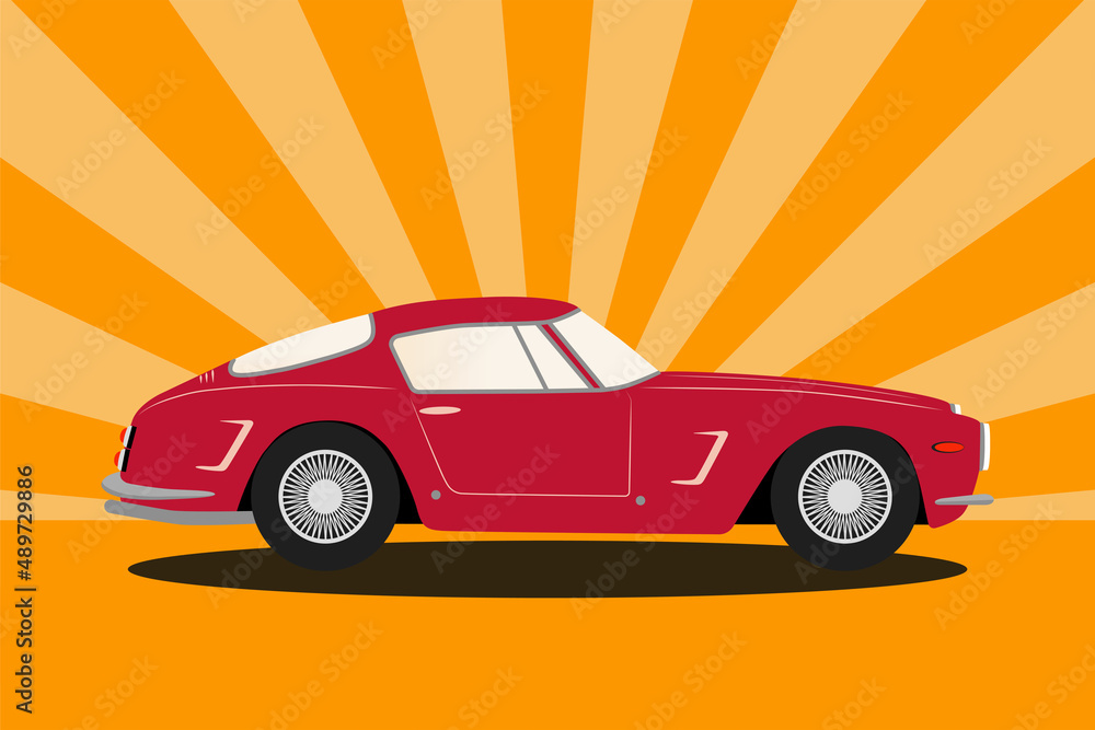 Red retro car. Color vector illustration in retro style.
