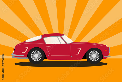 Fototapeta Naklejka Na Ścianę i Meble -  Red retro car. Color vector illustration in retro style.