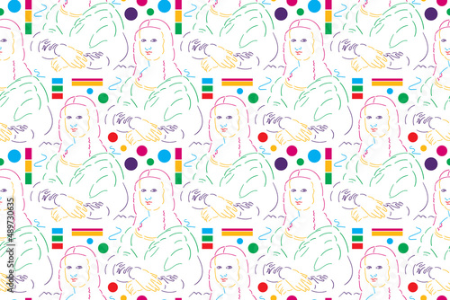 Quadro em tela seamless repeating pattern with mona lisa. vector illustration