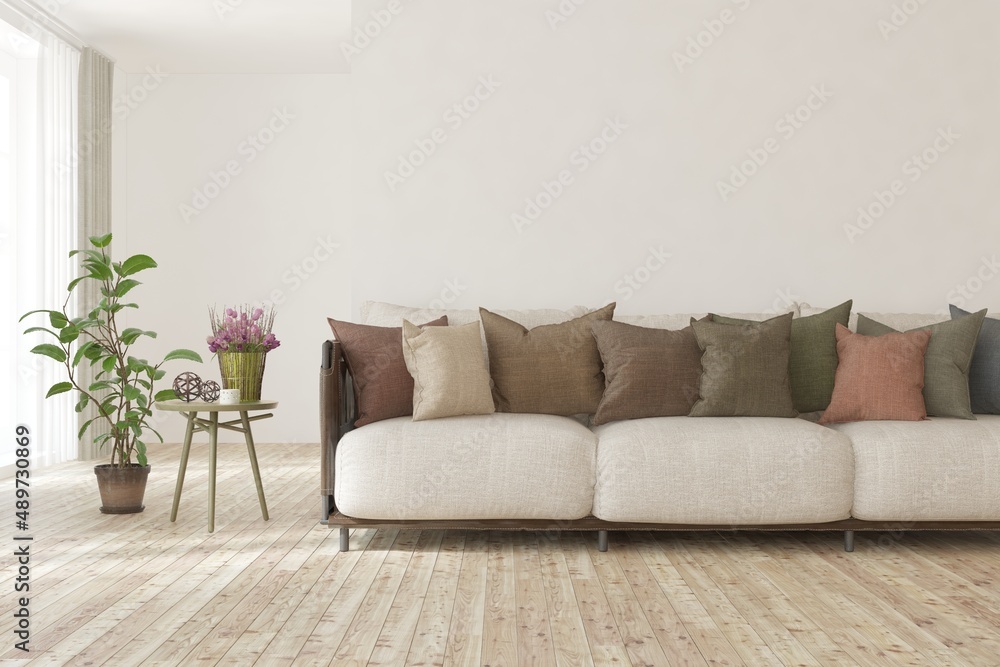 White living room with sofa. Scandinavian interior design. 3D illustration White living room with sofa. Scandinavian interior design. 3D illustration