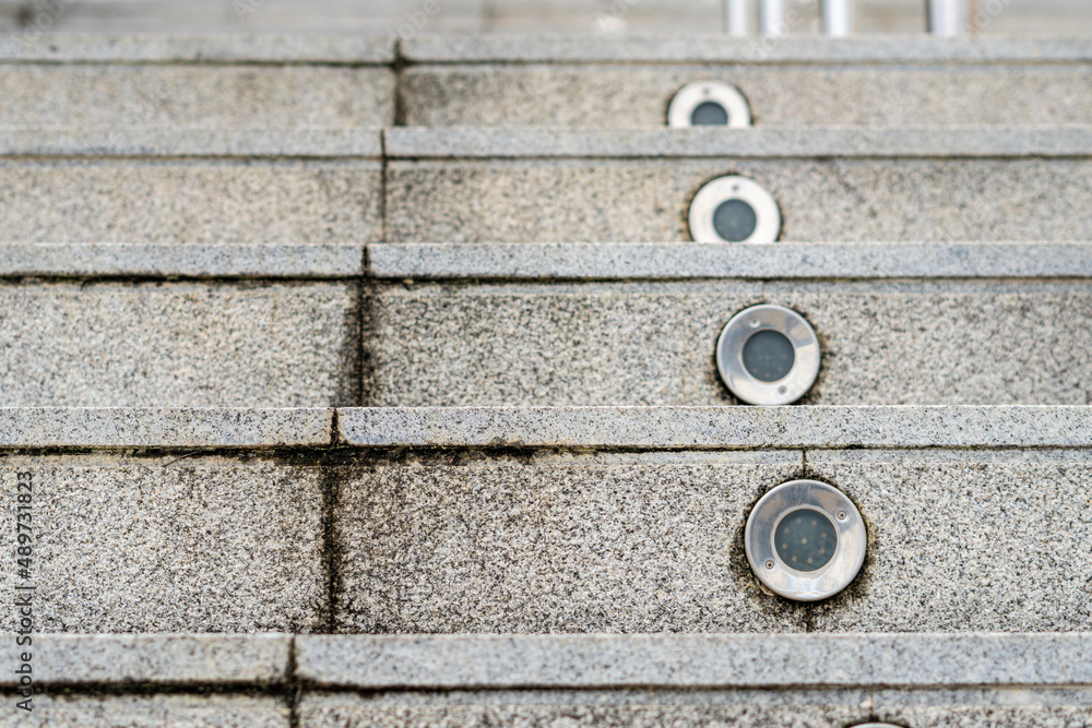 Detail of lights inserted in some stairs. Detail of lights inserted in some stairs.