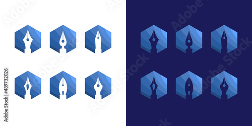 Pen logo vector illustration in a hexagon