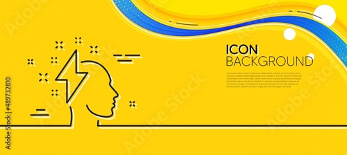 Creative brainstorming line icon. Abstract yellow background. Human head with lightning bolt sign. Inspiration symbol. Minimal brainstorming line icon. Wave banner concept. Vector