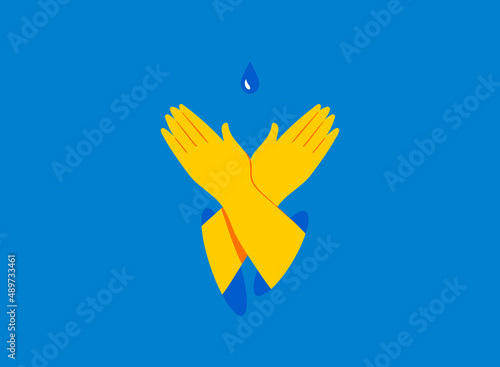 Praying hands for Ukraine. Help and support the ukranian people during the war. Stop agression gesture. Peace and freedom. 
