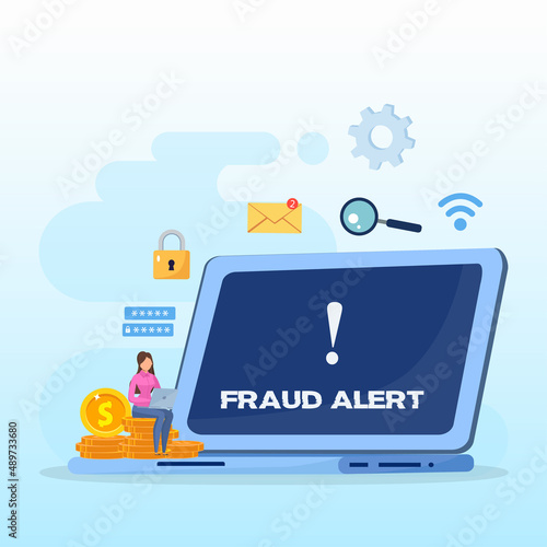 Vector concept of fraud alert, hacker attack and web security