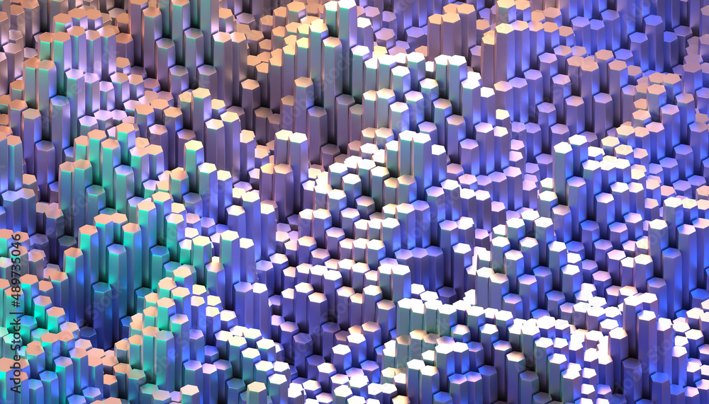 Fototapeta premium 3D rendering dynamic cubes abstract background, and neon lights, business, science, technology concept illustration.