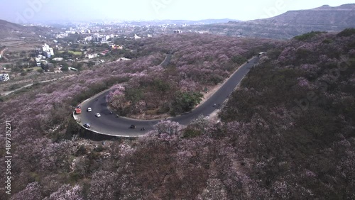 Aerial view of the Pune Bangalore highway at Katraj ghat near Pune India. photo