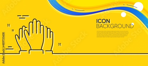 Vote hands line icon. Abstract yellow background. Election voting sign. Volunteers or referendum symbol. Minimal vote line icon. Wave banner concept. Vector