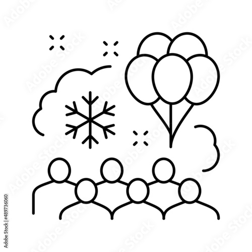 winter kids party line icon vector illustration