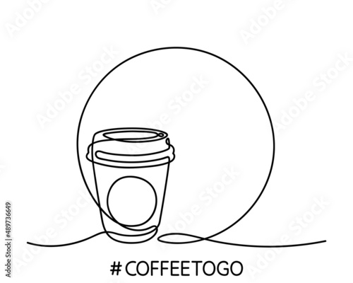 Paper Cup of tea or coffee. Coffee drink made of single continuous line. Coffee to go concept, for fast food cafe design. Vector