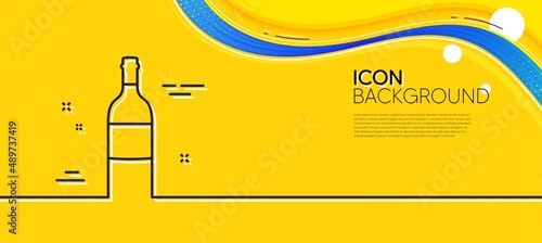 Wine bottle line icon. Abstract yellow background. Merlot or Cabernet Sauvignon sign. Minimal wine bottle line icon. Wave banner concept. Vector