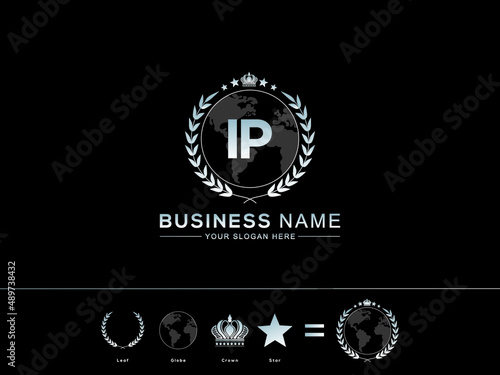 Abstract IP Letter Logo, Monogram ip Vector Logo Icon with Unique circle Leaf Globe Royal Crown Star Design for your company