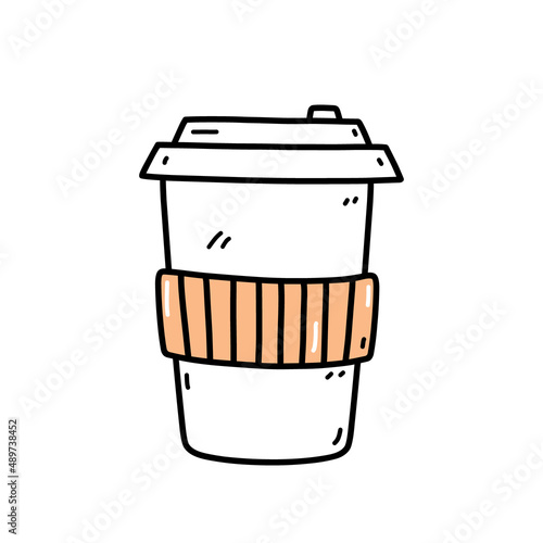 Cup of coffee to go isolated on white background. Vector hand-drawn illustration in doodle style. Perfect for cards, menu, logo, decorations.