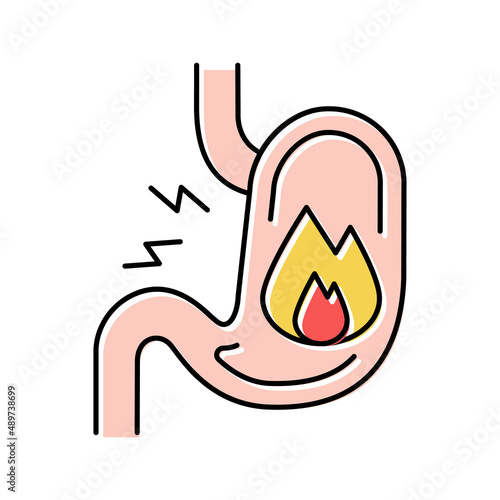 heartburn stomach color icon vector illustration