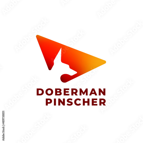 dog breed doberman pinscher play logo with orange gradient