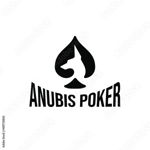 Anubis poker logo. dog breed doberman pinscher logo design concept