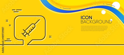 Vaccine message line icon. Abstract yellow background. Vaccination syringe sign. Jab symbol. Minimal vaccine message line icon. Wave banner concept. Vector