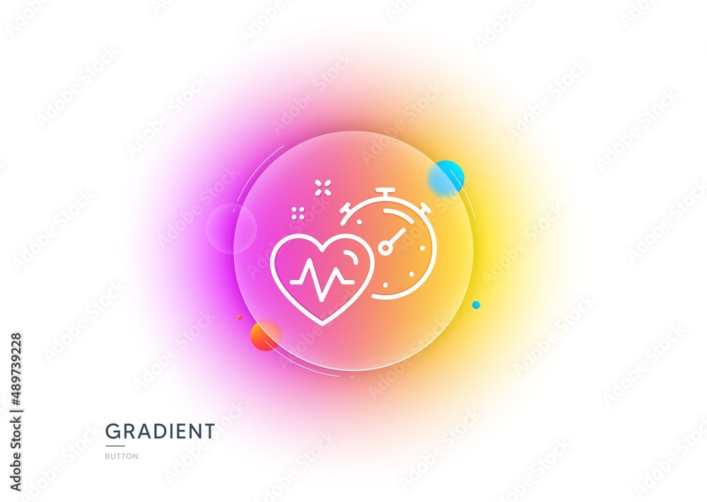 Cardio training timer line icon. Gradient blur button with glassmorphism. Fat burning time sign. Gym fit heartbeat symbol. Transparent glass design. Cardio training line icon. Vector Cardio training timer line icon. Gradient blur button with glassmorphism. Fat burning time sign. Gym fit heartbeat symbol. Transparent glass design. Cardio training line icon. Vector