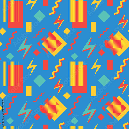 90s seamless pattern. Memphis background. Geometric shapes. Style 80s-90s. Vector Illustration