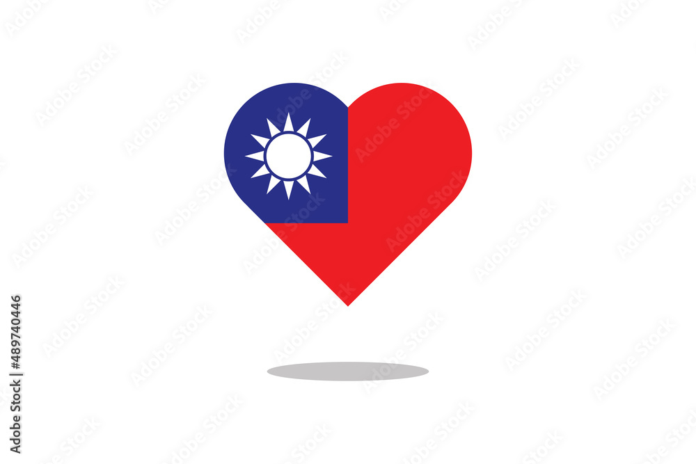 Heart shaped Taiwan flag, Republic of China national emblem. Taiwanese nation symbol. Heart shaped Taiwan flag, Republic of China national emblem. Taiwanese nation symbol.