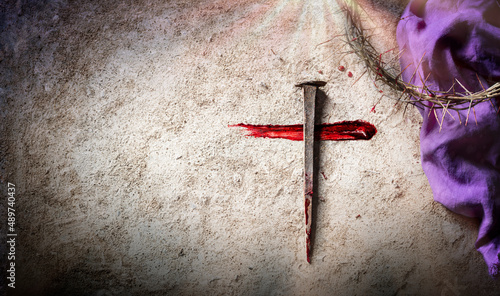 Canvastavla Cross And Passion - Calvary And Crucifixion Of Jesus - Crown Of Thorns And Blood