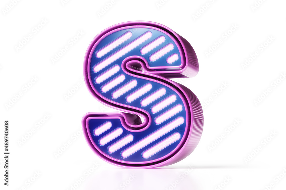 Engineering font. Glowing letter S in blue and purple isolated on white background. High quality 3D rendering. Engineering font. Glowing letter S in blue and purple isolated on white background. High quality 3D rendering.