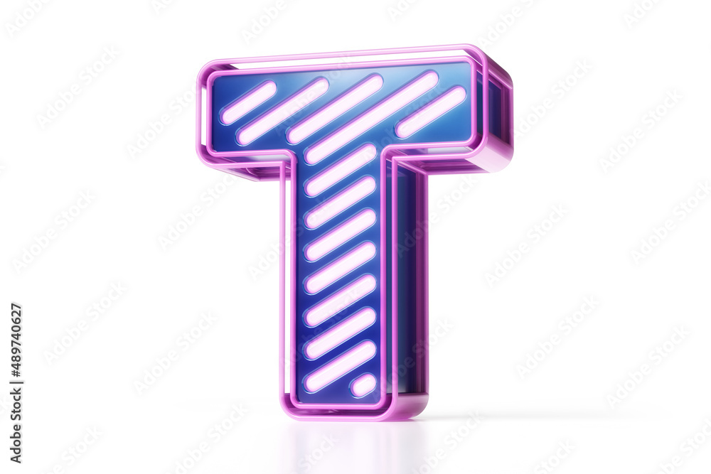 Casino font. Luminous and shiny letter T in blue and purple. High quality 3D rendering. Casino font. Luminous and shiny letter T in blue and purple. High quality 3D rendering.