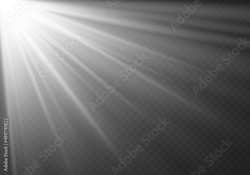 White sun rays, sunlight, flash light star, glare