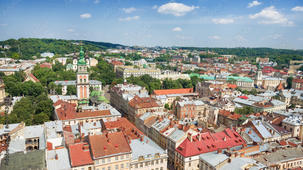 Panoramic view of the old city in Lviv, Ukraine