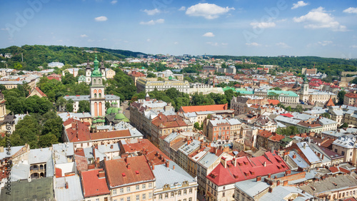 Panoramic view of the old city in Lviv, Ukraine