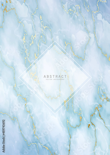 Luxury elegant background. Blue marble texture with gold veins and transparent rhombus copy space. Modern premium template for invitation, card or notebook cover