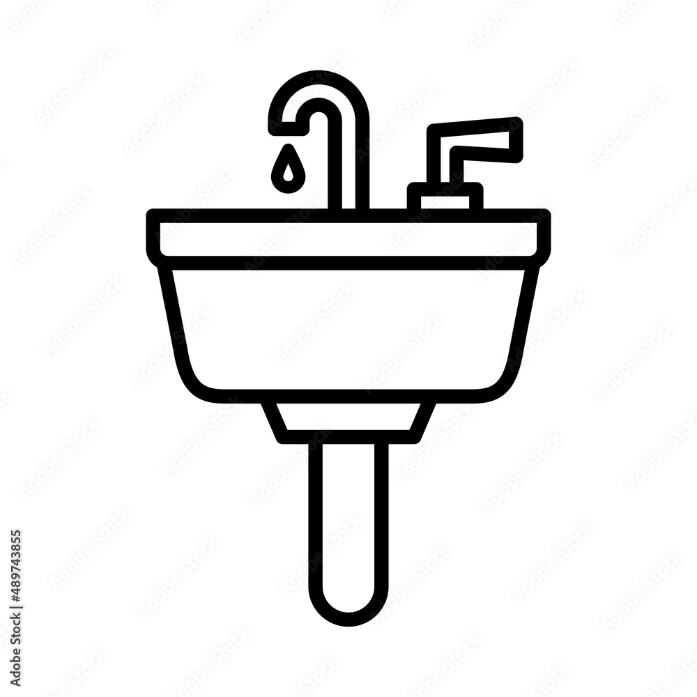 Sink vector icon with tap water. Sink vector icon with tap water.