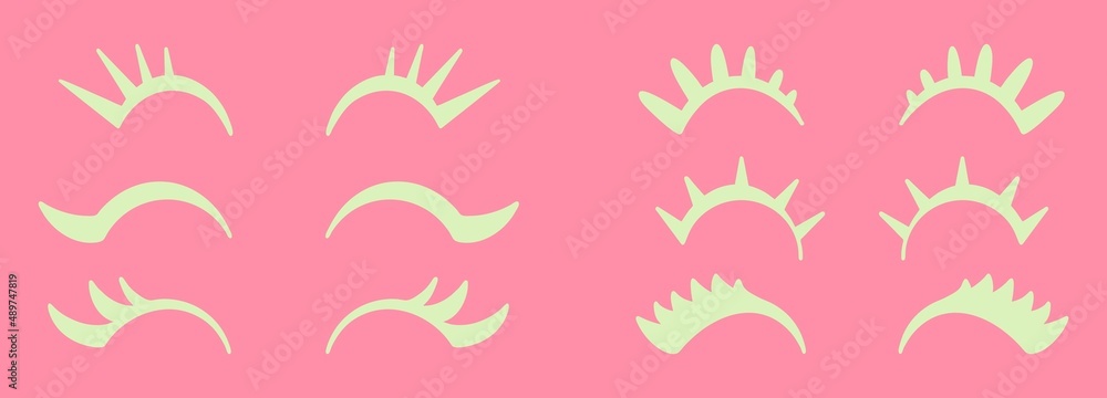 Big set of eyelashes. icon set. All elements are isolated. Flat design, cartoon, vector illustration. Template for design and printing on paper. Big set of eyelashes. icon set. All elements are isolated. Flat design, cartoon, vector illustration. Template for design and printing on paper.