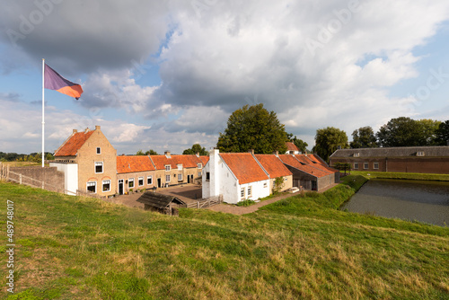 Historic soldiers' houses and outbuildings at Loevestein Castle.