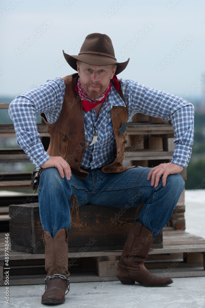 Cowboy man, american western. Wild west with funny guy cowboy. Photos