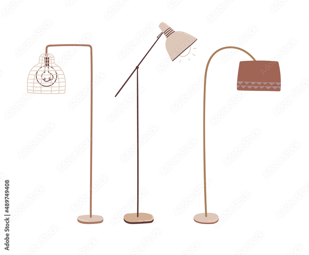 Naklejka premium Floor lamps, torcheres. Vector illustration in a flat style