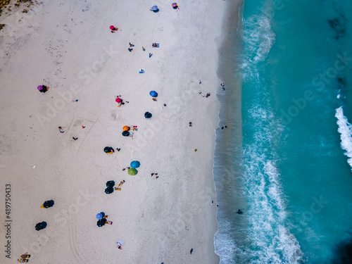 Camps Bay beach Cape Town from above with drone aerial view, Camps Bay Cape Town. 