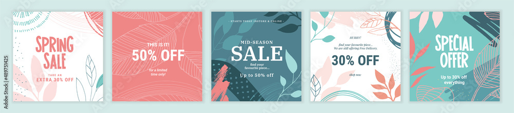 Fototapeta premium Social media sale banners design. Vector illustration templates suitable for web banners, social media posts, mobile app, internet ads.