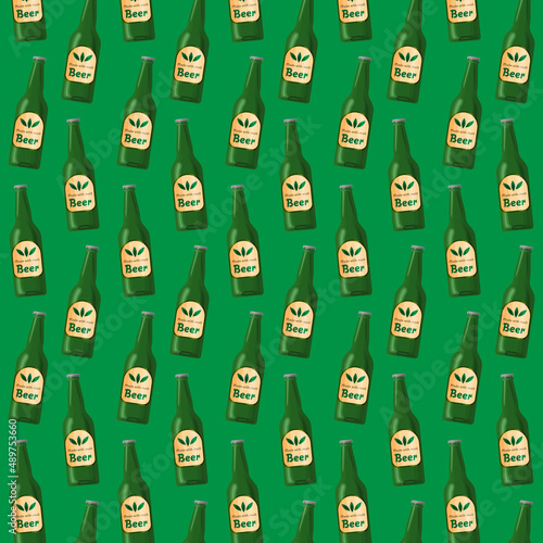 Green bottles beer background drink concept vector illustration decoration