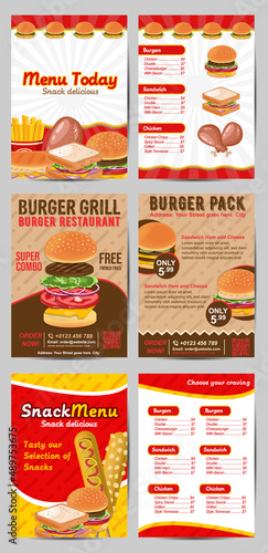 Menu template flyer fast food concept illustration vector restaurant