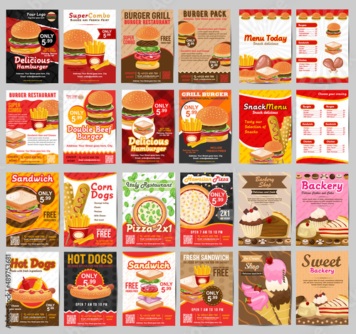 Set of flyer template fast food restaurant concept vector illustration