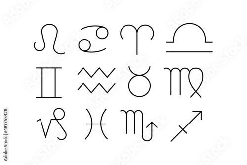 Collection of linear zodiac signs outline symbol