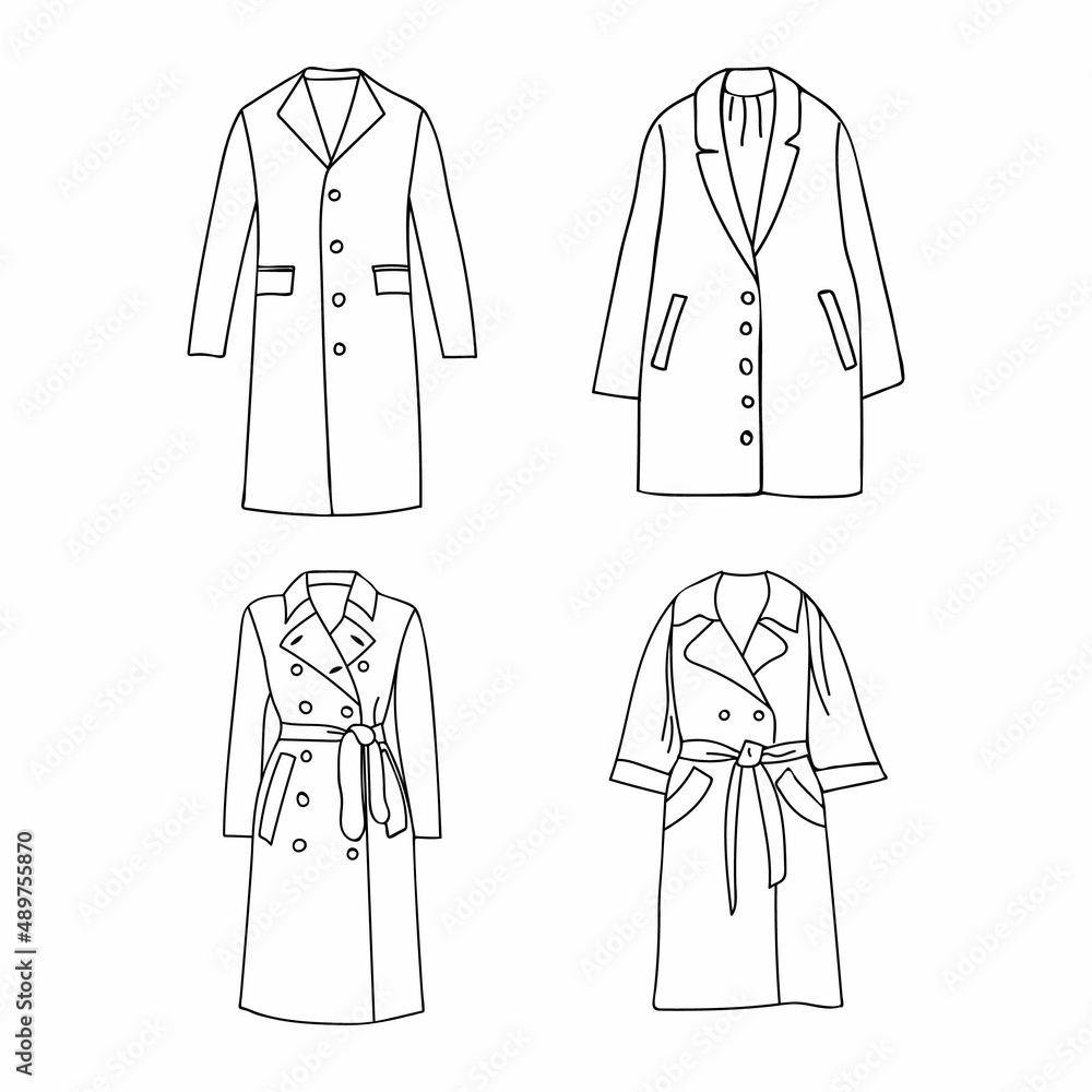 Woman coat doodle illustrations collection in vector. Hand drawn coat icons collection in vector. Woman coat doodle illustrations collection in vector. Hand drawn coat icons collection in vector.